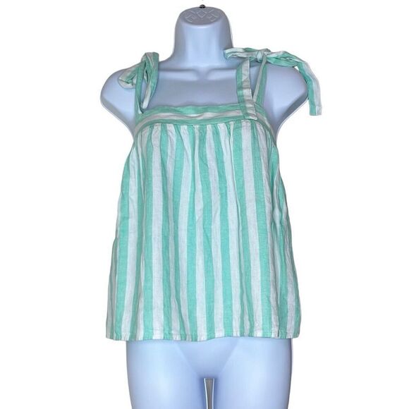 Stoney Clover XL Green White Stripe Tie Straps Linen Blend Babydoll Crop Top NEW - Picture 1 of 8